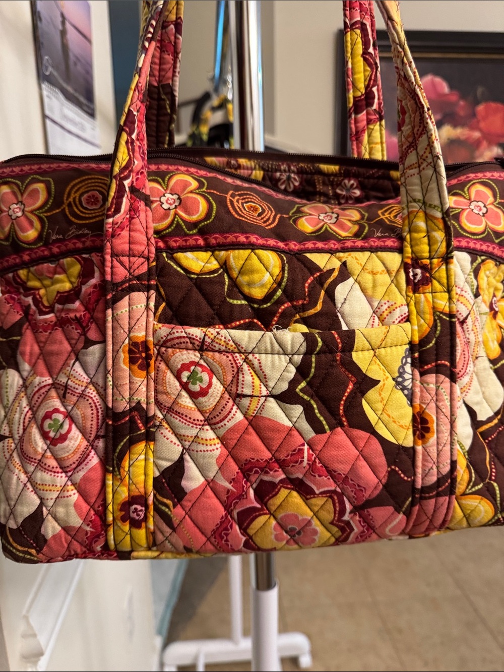 Vera Bradley Quilted Floral Tote in Pink, Brown & Yellow